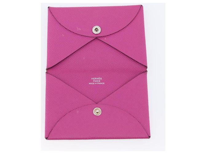 Hermès Portamonete HERMES Calvi in pelle viola argento Auth 203089A Porpora - vista 13