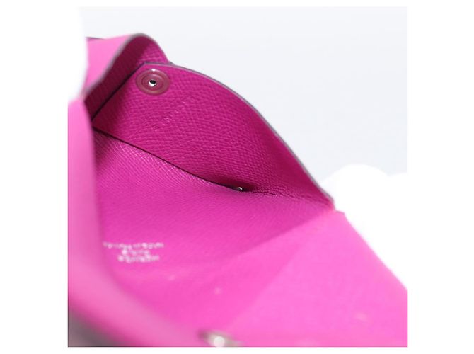 Hermès Portamonete HERMES Calvi in pelle viola argento Auth 203089A Porpora - vista 15