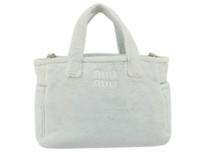 Borsa a mano Miu Miu Pile 2way Light Blue Gold Tone Auth ka6060A Blu chiaro - vista 13