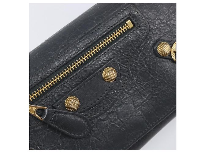 Portafoglio BALENCIAGA Classic Continental Zip Wallet in pelle grigio e oro 253054 Auth 202730A Marrone D'oro - vista 13