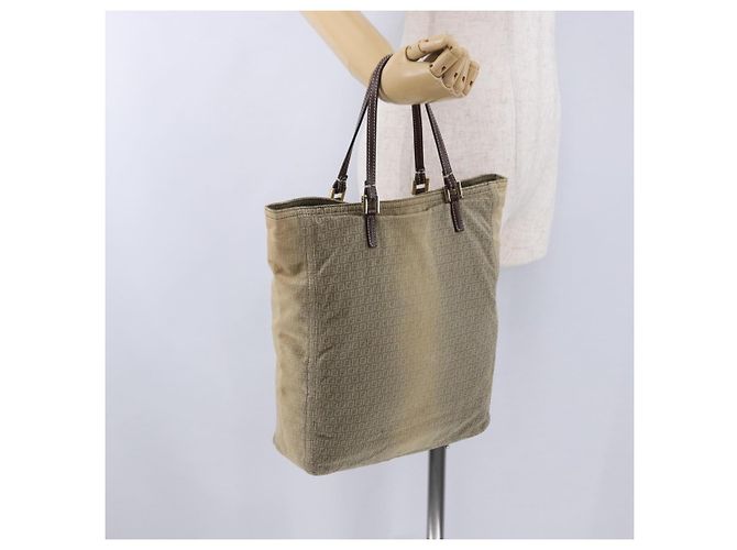 FENDI Zucchino Canvas Tote Bag Beige Auth 203802 - Ansicht 24