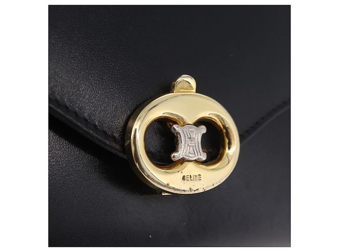 Céline Borsa a tracolla con catena CELINE in pelle nera e oro Auth mr2876A Nero D'oro - vista 15
