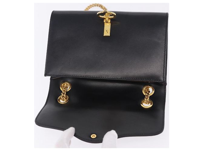 Céline Borsa a tracolla con catena CELINE in pelle nera e oro Auth mr2876A Nero D'oro - vista 16