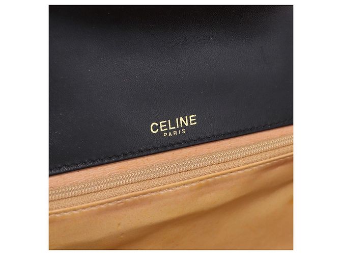 Céline Borsa a tracolla con catena CELINE in pelle nera e oro Auth mr2876A Nero D'oro - vista 18