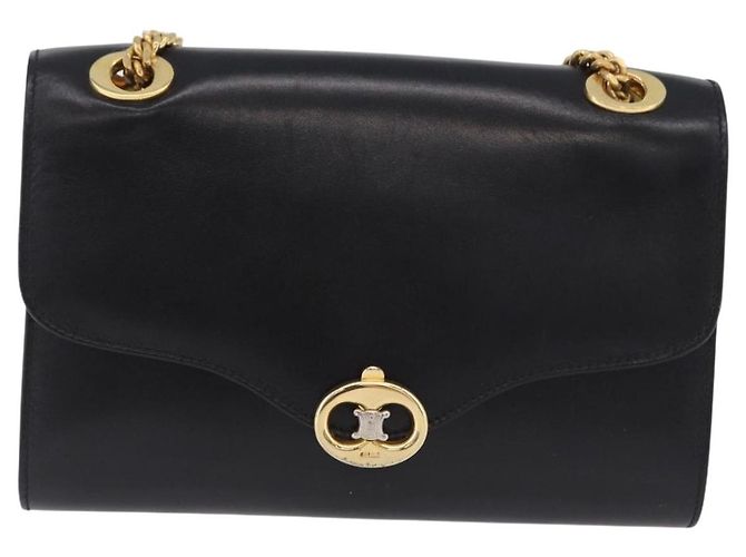 Céline Borsa a tracolla con catena CELINE in pelle nera e oro Auth mr2876A Nero D'oro - vista 2