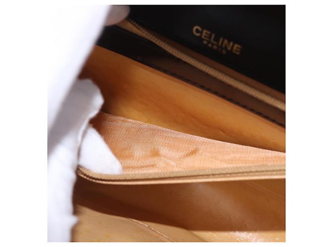 Céline Borsa a tracolla con catena CELINE in pelle nera e oro Auth mr2876A Nero D'oro - vista 24