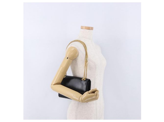 Céline Borsa a tracolla con catena CELINE in pelle nera e oro Auth mr2876A Nero D'oro - vista 26