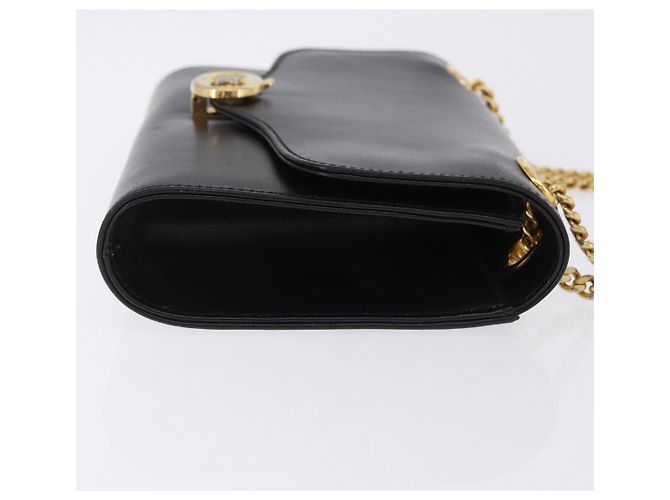 Céline Borsa a tracolla con catena CELINE in pelle nera e oro Auth mr2876A Nero D'oro - vista 4