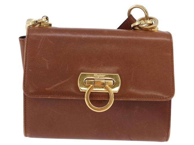 Borsa a tracolla Salvatore Ferragamo Gancini in pelle marrone e oro Auth 202457 D'oro - vista 2