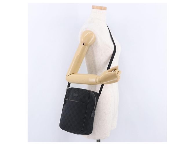 Borsa a tracolla GUCCI GG Canvas Nero Argento 03136 Auth 203437A - vista 27