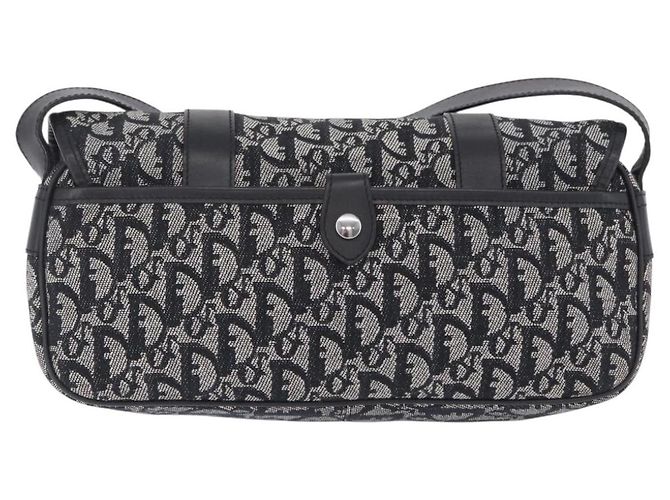 Bolsa de Ombro Christian Dior Trotter Canvas Preta Prata Auth ka6139V Preto - vista 3