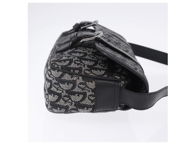 Bolsa de Ombro Christian Dior Trotter Canvas Preta Prata Auth ka6139V Preto - vista 4