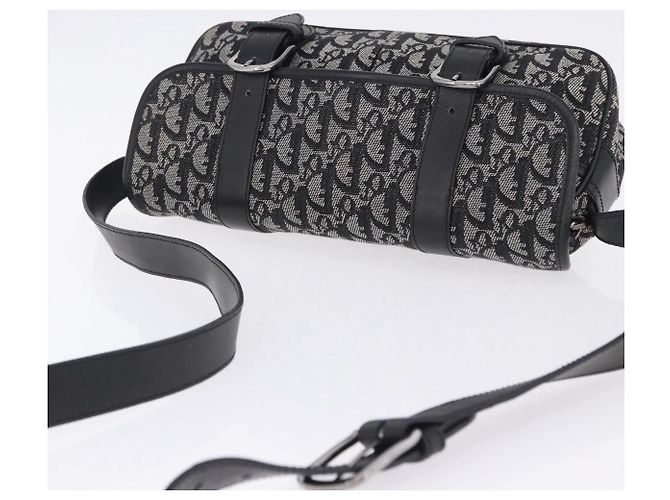 Bolsa de Ombro Christian Dior Trotter Canvas Preta Prata Auth ka6139V Preto - vista 6