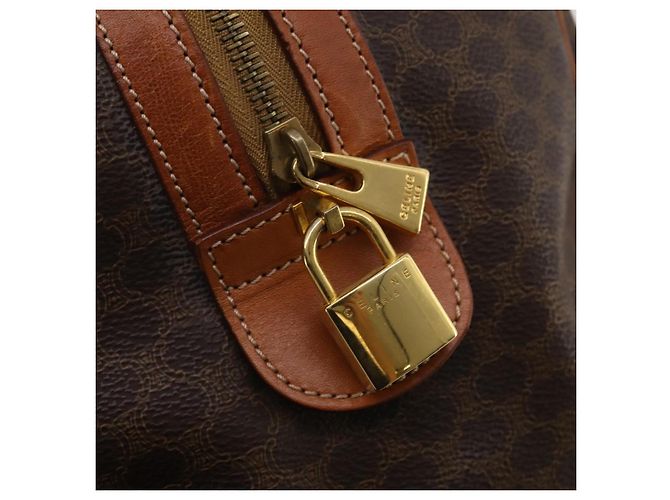 Céline Sac Boston CELINE Macadam Canvas PVC Cuir Marron Or Auth 199652A Doré - vue 18