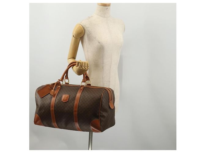 Céline Sac Boston CELINE Macadam Canvas PVC Cuir Marron Or Auth 199652A Doré - vue 25