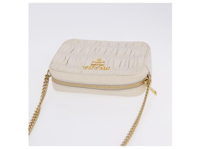 Borsa a tracolla PRADA con catena raccolta in pelle White Gold Auth 200485V Bianco D'oro - vista 6