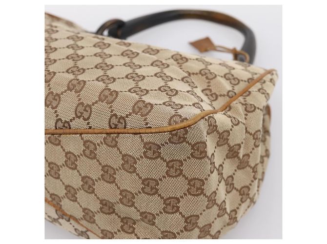 Borsa a mano GUCCI GG Canvas con manico in legno Canvas Beige 106494 Auth 200679V - vista 10