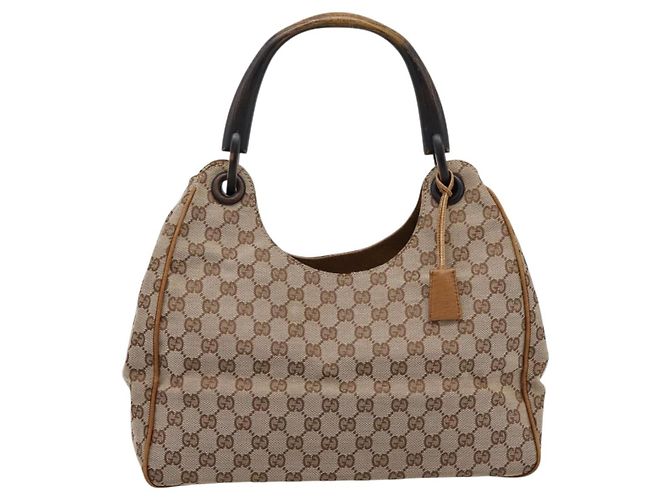 Borsa a mano GUCCI GG Canvas con manico in legno Canvas Beige 106494 Auth 200679V - vista 2