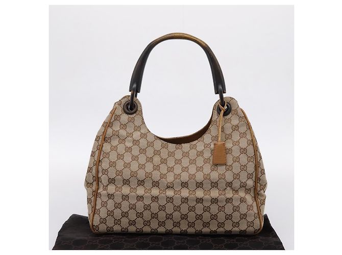 Borsa a mano GUCCI GG Canvas con manico in legno Canvas Beige 106494 Auth 200679V - vista 23
