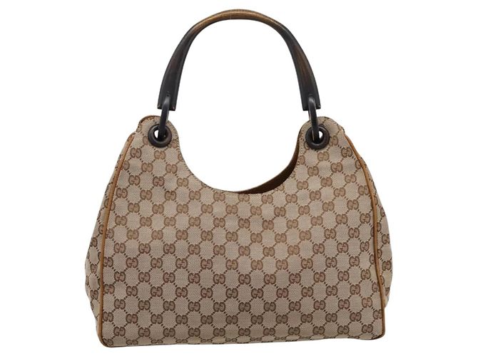 Borsa a mano GUCCI GG Canvas con manico in legno Canvas Beige 106494 Auth 200679V - vista 3