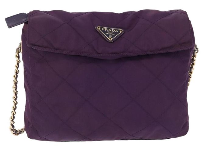 Borsa a tracolla con catena PRADA Nylon Viola Oro Auth 200535 D'oro Porpora - vista 2
