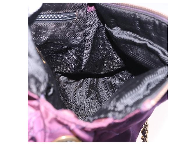 Borsa a tracolla con catena PRADA Nylon Viola Oro Auth 200535 D'oro Porpora - vista 20