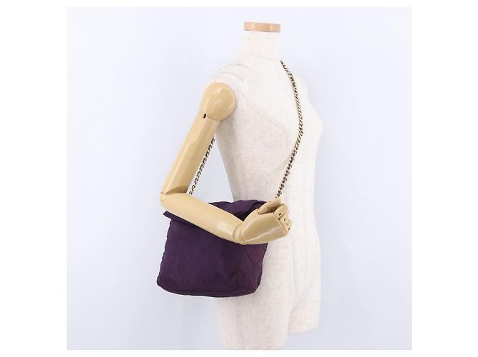 Borsa a tracolla con catena PRADA Nylon Viola Oro Auth 200535 D'oro Porpora - vista 25