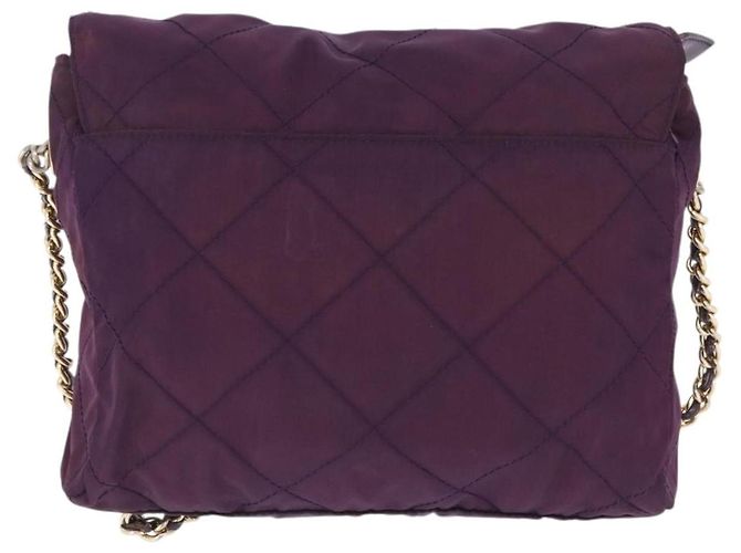 Borsa a tracolla con catena PRADA Nylon Viola Oro Auth 200535 D'oro Porpora - vista 3
