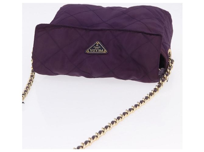 Borsa a tracolla con catena PRADA Nylon Viola Oro Auth 200535 D'oro Porpora - vista 6