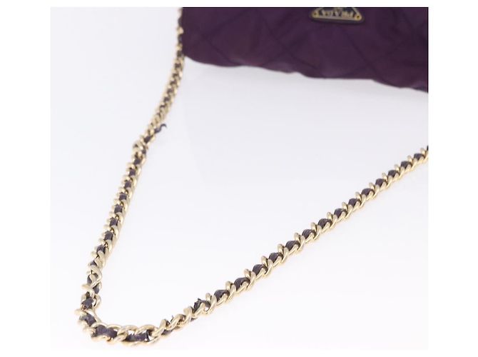 Borsa a tracolla con catena PRADA Nylon Viola Oro Auth 200535 D'oro Porpora - vista 7