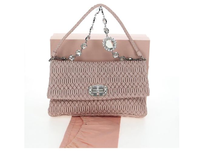 Borsa Miu Miu Nappa Crystal Matelassé in pelle 3way Rosa Argento Auth 203264M - vista 12