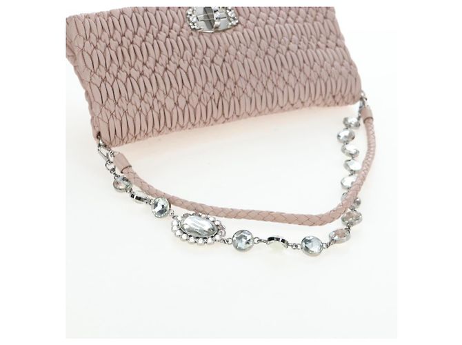 Borsa Miu Miu Nappa Crystal Matelassé in pelle 3way Rosa Argento Auth 203264M - vista 8