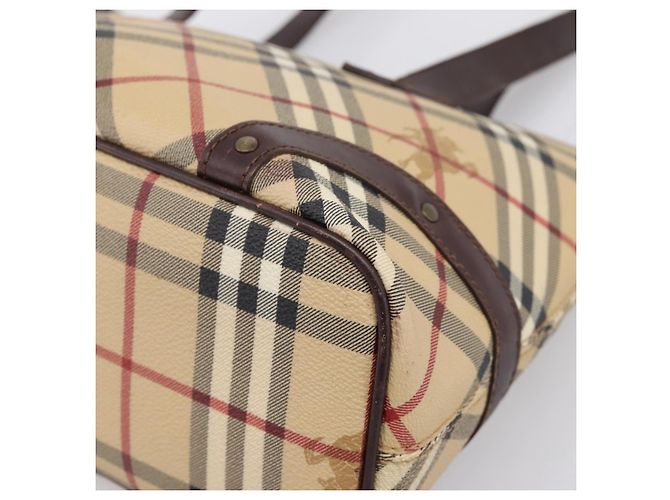 Borsa Tote BURBERRY Nova Check PVC Beige Gold Auth 202693 D'oro - vista 10
