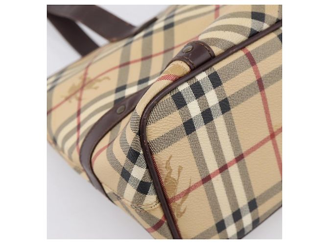 Borsa Tote BURBERRY Nova Check PVC Beige Gold Auth 202693 D'oro - vista 11