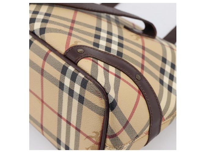 Borsa Tote BURBERRY Nova Check PVC Beige Gold Auth 202693 D'oro - vista 12
