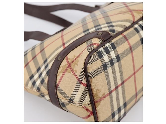 Borsa Tote BURBERRY Nova Check PVC Beige Gold Auth 202693 D'oro - vista 13