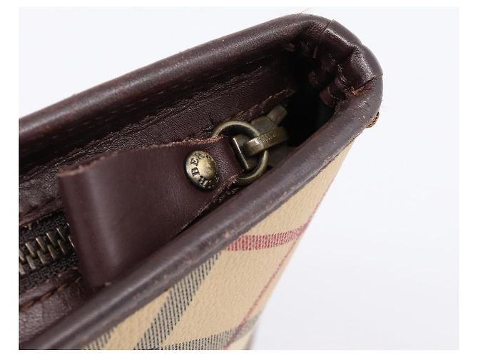 Borsa Tote BURBERRY Nova Check PVC Beige Gold Auth 202693 D'oro - vista 14