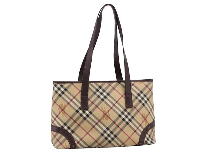 Borsa Tote BURBERRY Nova Check PVC Beige Gold Auth 202693 D'oro - vista 2