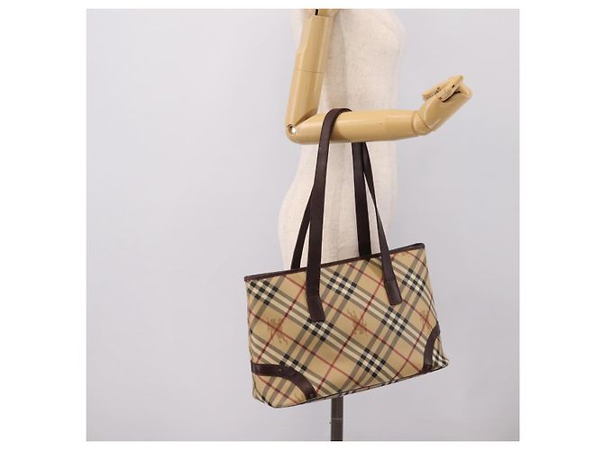 Borsa Tote BURBERRY Nova Check PVC Beige Gold Auth 202693 D'oro - vista 22