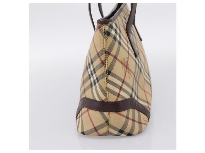 Borsa Tote BURBERRY Nova Check PVC Beige Gold Auth 202693 D'oro - vista 4