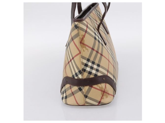 Borsa Tote BURBERRY Nova Check PVC Beige Gold Auth 202693 D'oro - vista 5