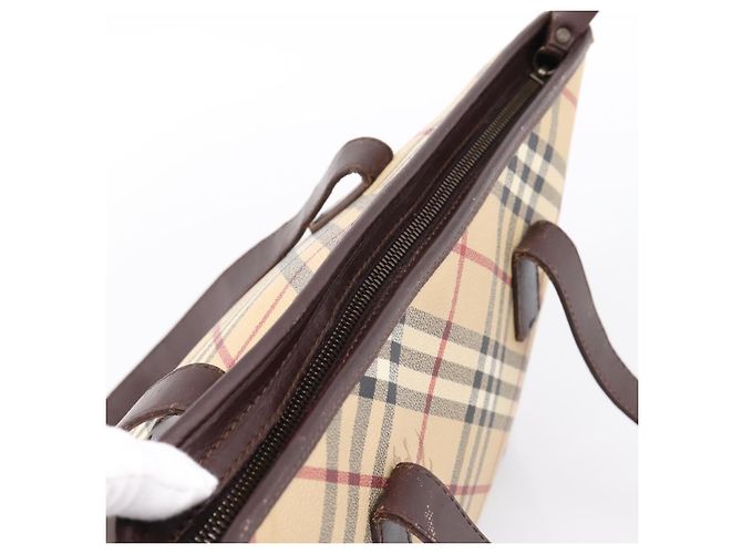 Borsa Tote BURBERRY Nova Check PVC Beige Gold Auth 202693 D'oro - vista 6
