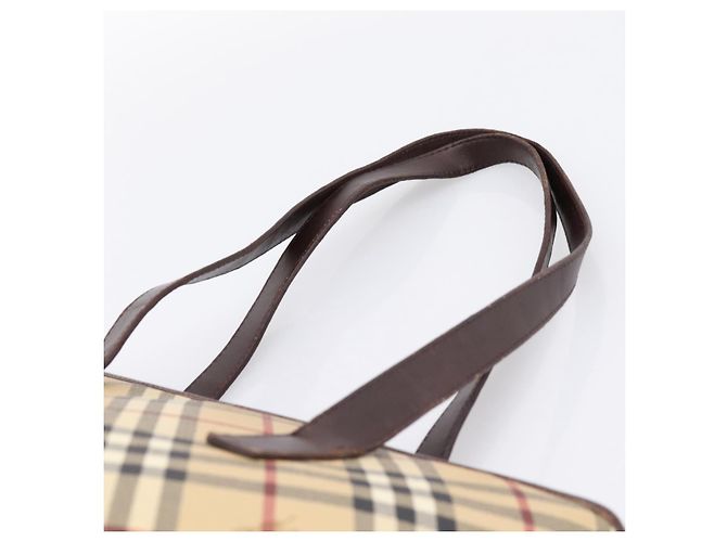 Borsa Tote BURBERRY Nova Check PVC Beige Gold Auth 202693 D'oro - vista 8