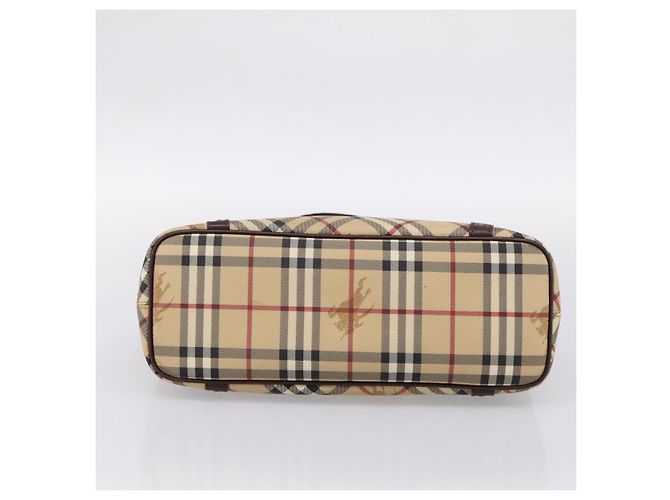 Borsa Tote BURBERRY Nova Check PVC Beige Gold Auth 202693 D'oro - vista 9