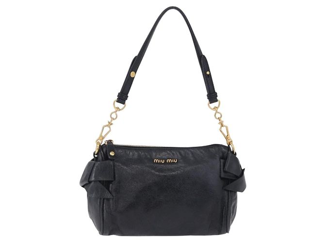 Borsa a tracolla Miu Miu Vitellolux Black Gold Auth 202971V Nero D'oro - vista 13