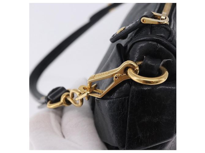 Borsa a tracolla Miu Miu Vitellolux Black Gold Auth 202971V Nero D'oro - vista 17