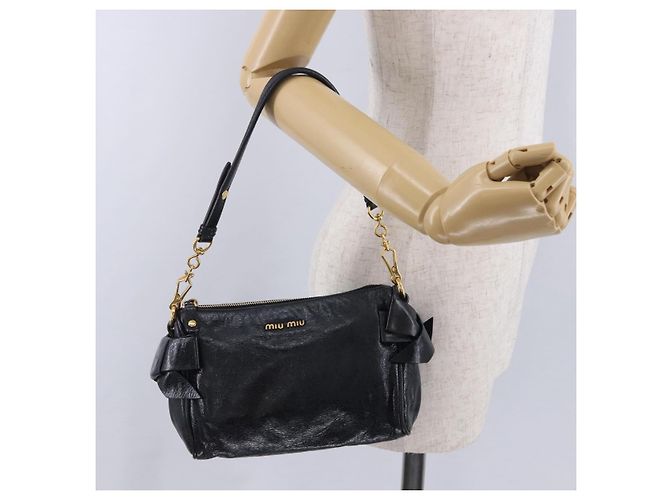 Borsa a tracolla Miu Miu Vitellolux Black Gold Auth 202971V Nero D'oro - vista 22