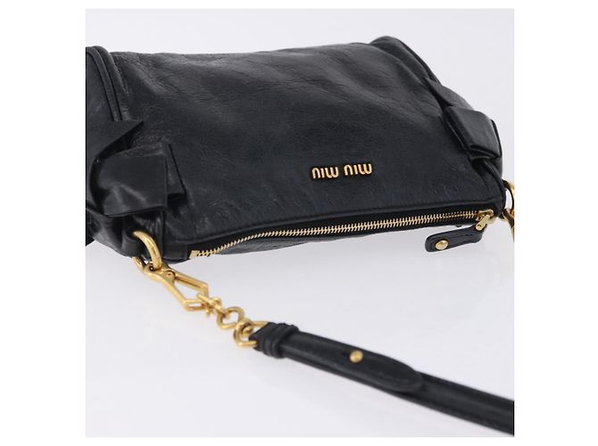 Borsa a tracolla Miu Miu Vitellolux Black Gold Auth 202971V Nero D'oro - vista 6