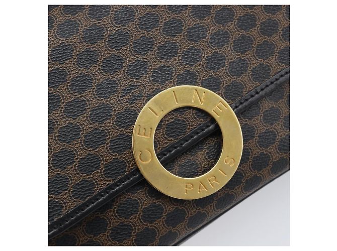 Céline Borsa a mano circolare CELINE Macadam Canvas PVC Pelle Nero Oro Auth 203016 D'oro - Ansicht 14