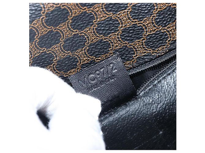 Céline Borsa a mano circolare CELINE Macadam Canvas PVC Pelle Nero Oro Auth 203016 D'oro - Ansicht 22